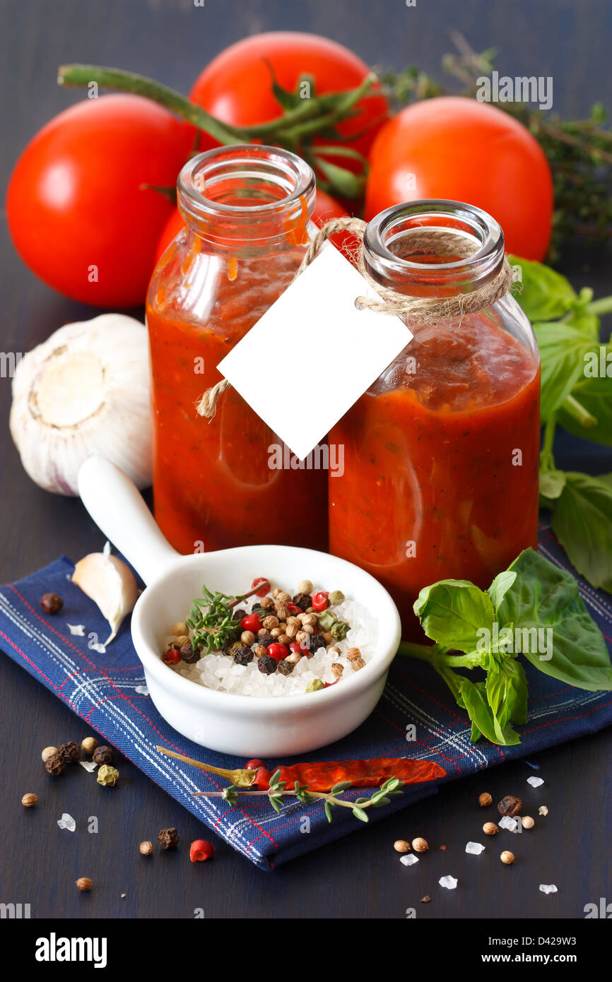 Traditional Homemade Tomato Sauce With Empty Name And Ingredients Stock Photo Alamy