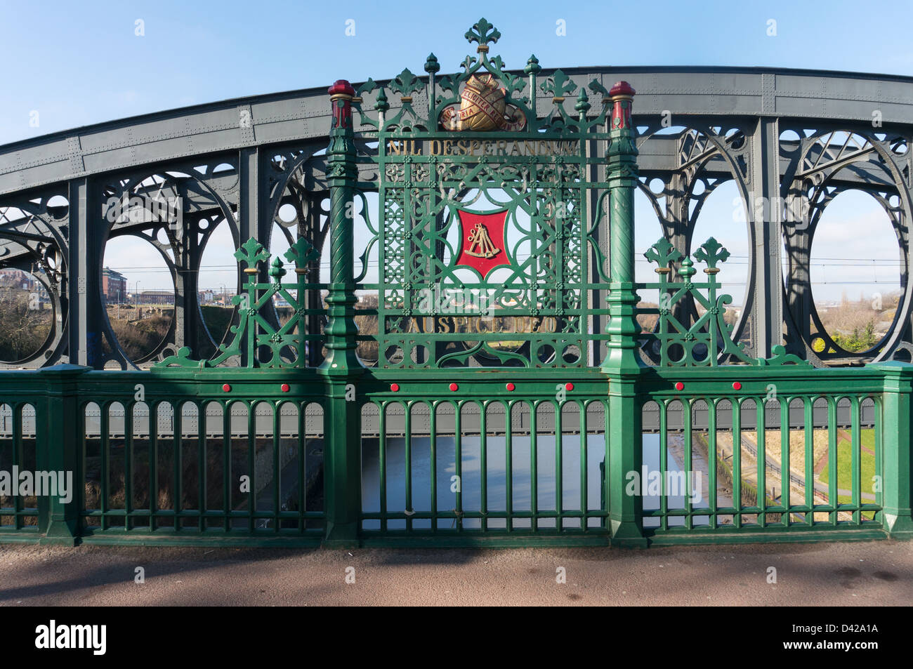 City of Sunderland crest in the centre of Wearmouth Bridge, north east England, UK Stock Photo