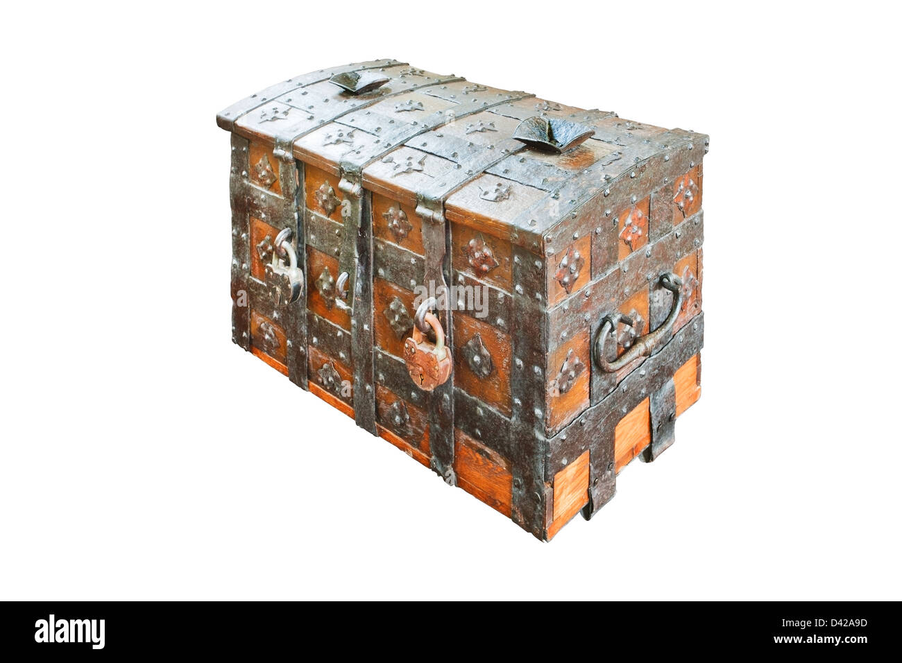Vintage wooden chest isolated on white background Stock Photo - Alamy