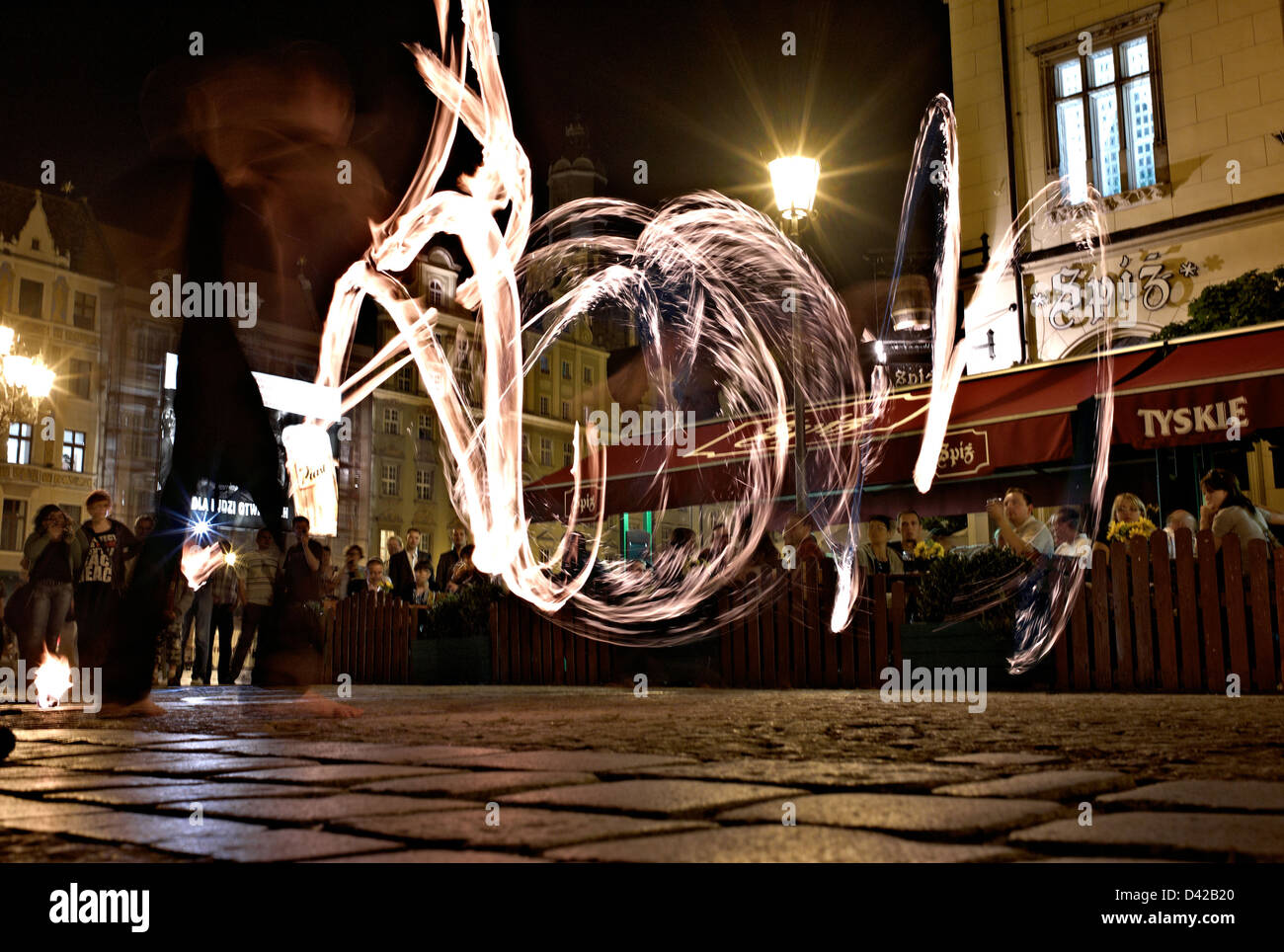 Wroclaw, Poland, street artists in the evening in the market square (Rynek) Stock Photo