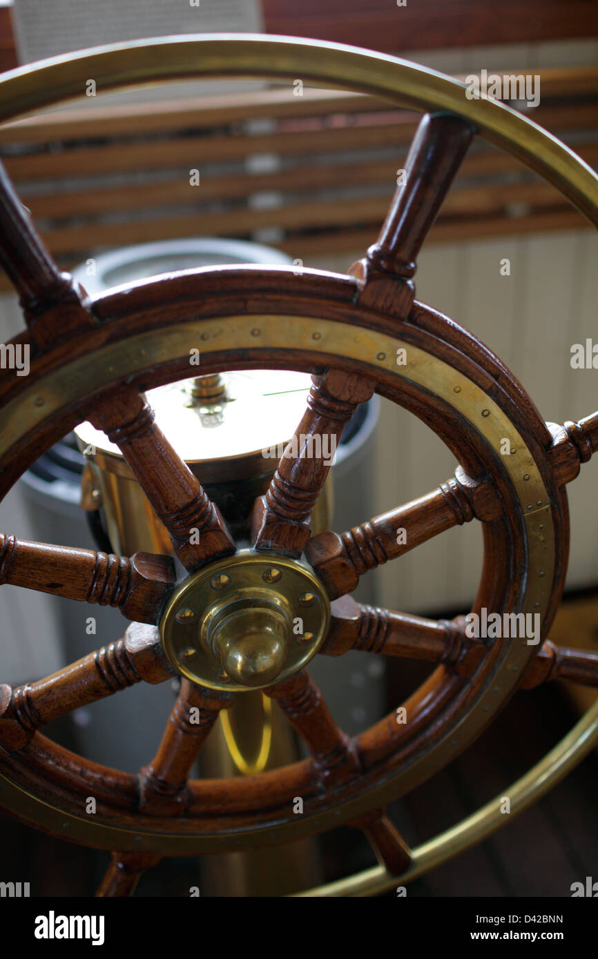 Hamburg, Germany, on the steering wheel steam icebreaker Stettin Stock