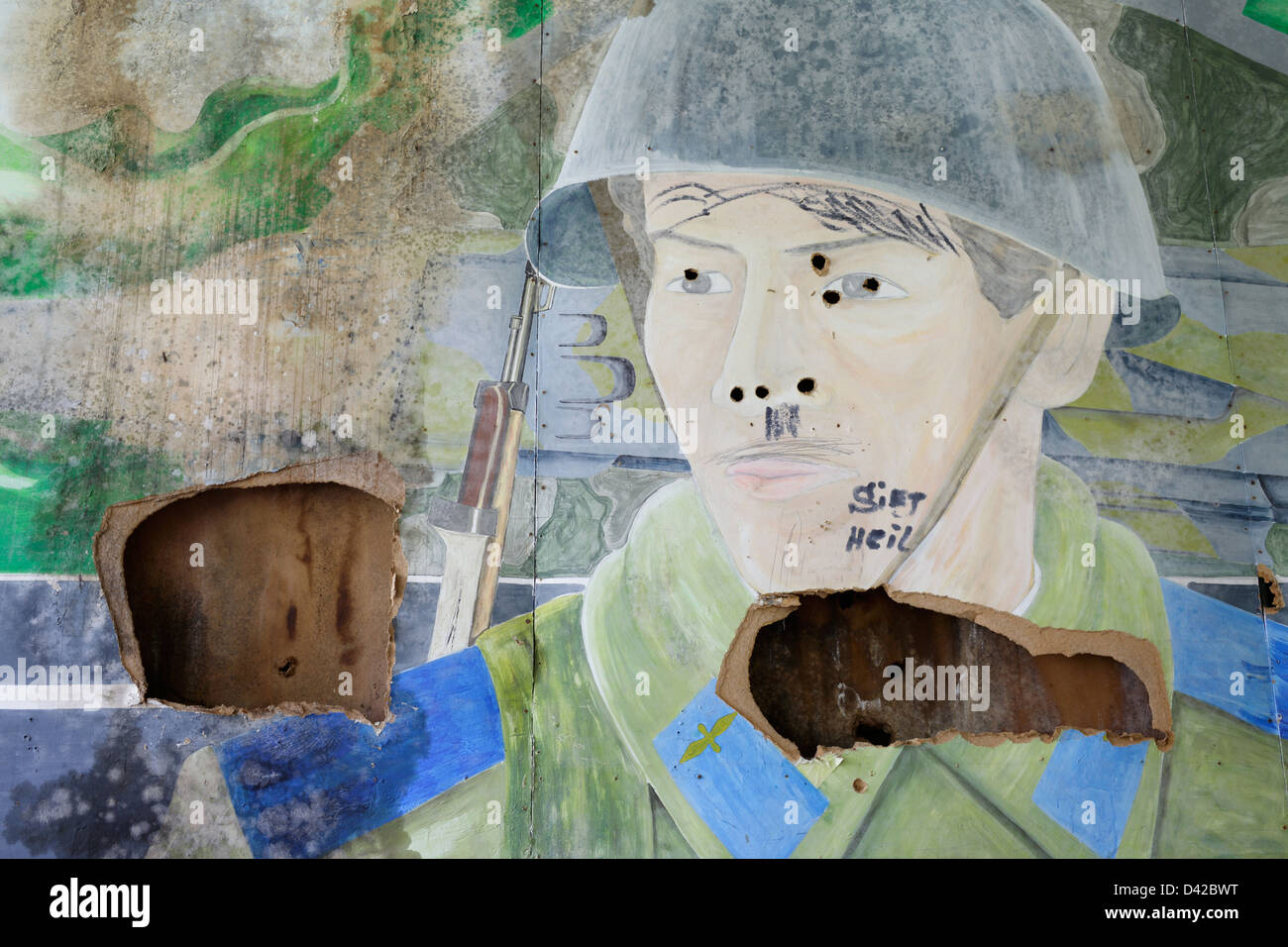 Gross Dölln, Germany, portrait of a Soviet soldier in a former barracks Stock Photo