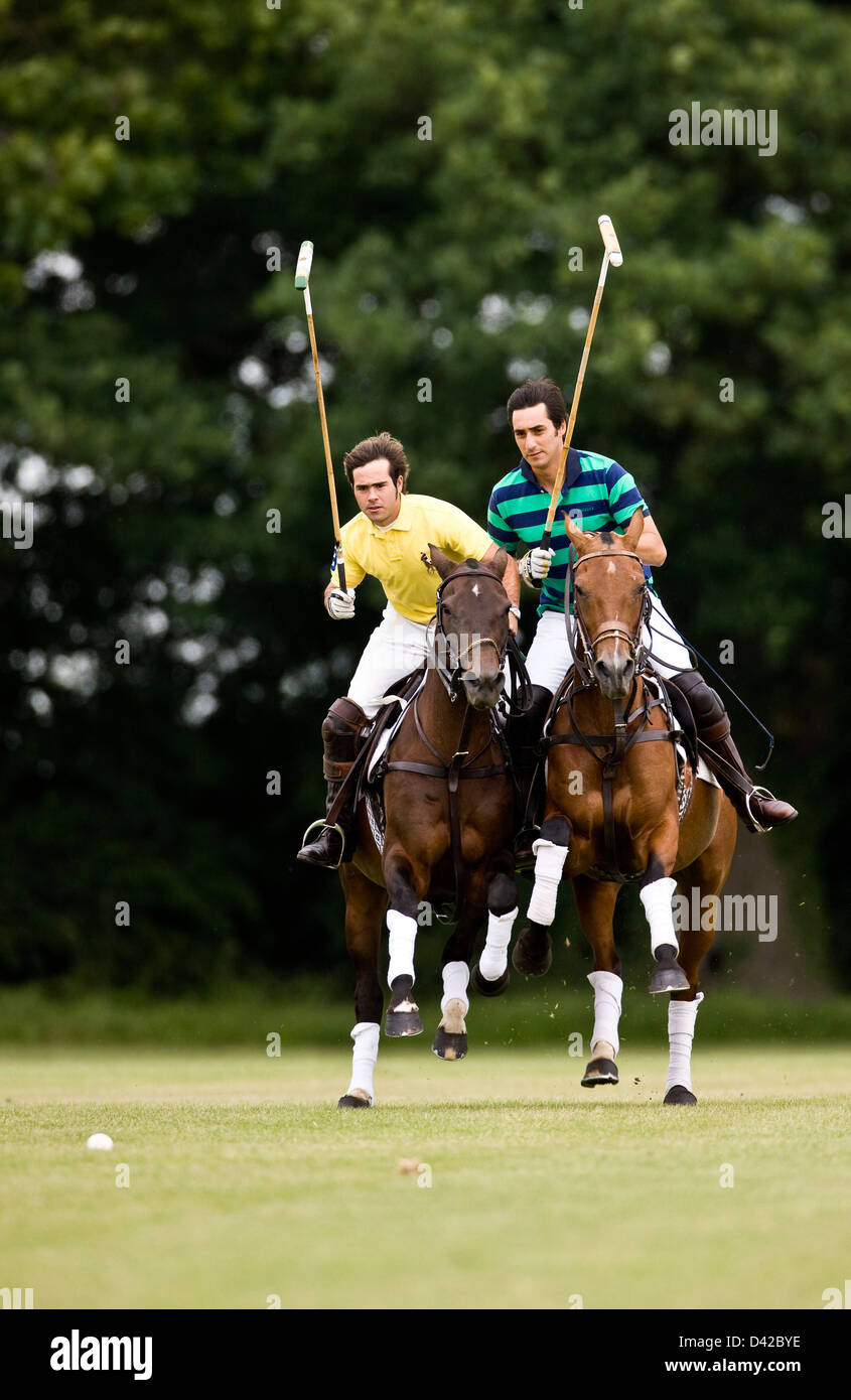 Polo players in rivalry for the ball Stock Photo