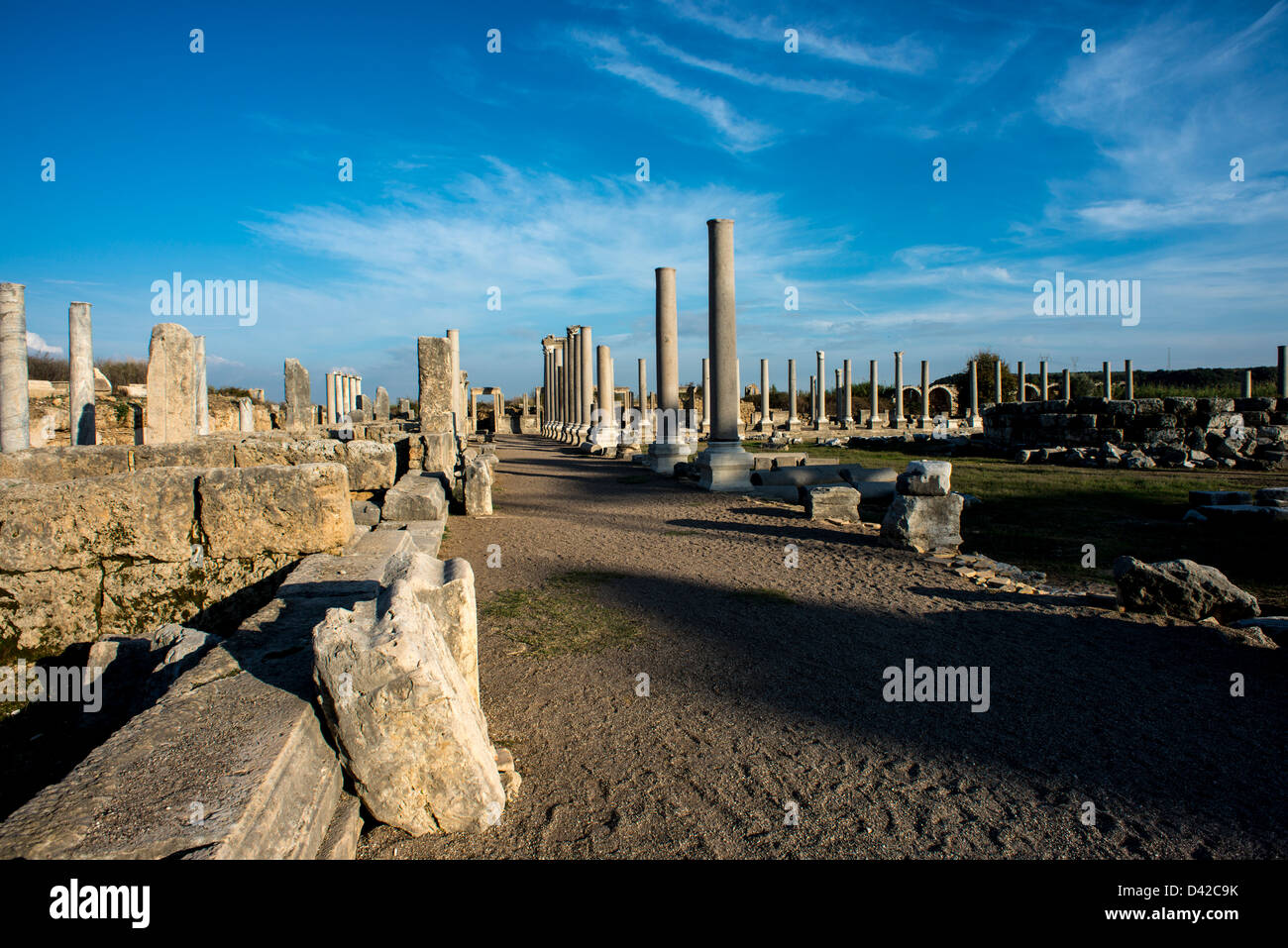 The remains of the agora at Perge in Turkey Stock Photo