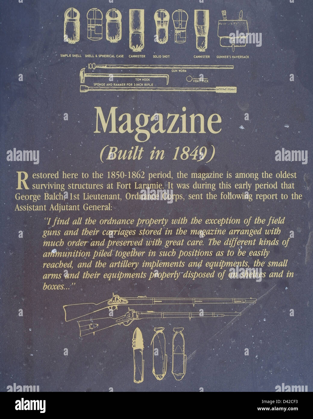'Magazine' site history information sign, with ordnance images, Fort ...