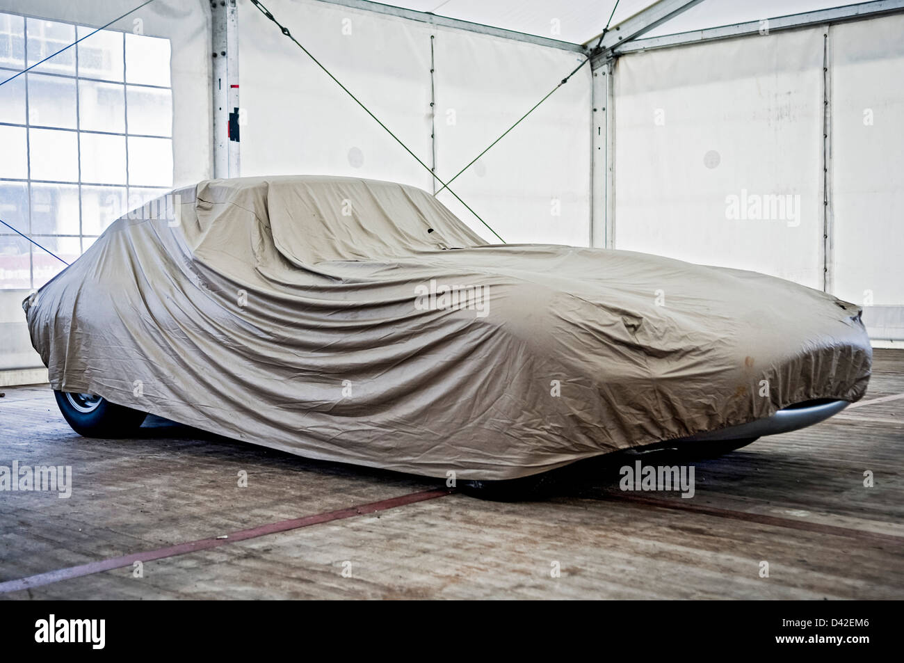 Wrapped Jaguar E-Type Stock Photo