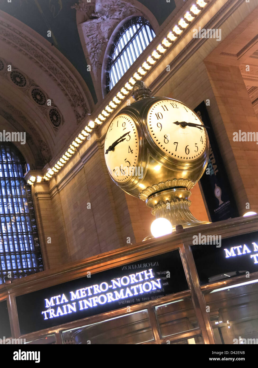 Clock and MTA Information Booth in Grand Central Terminal NYC Stock Photo