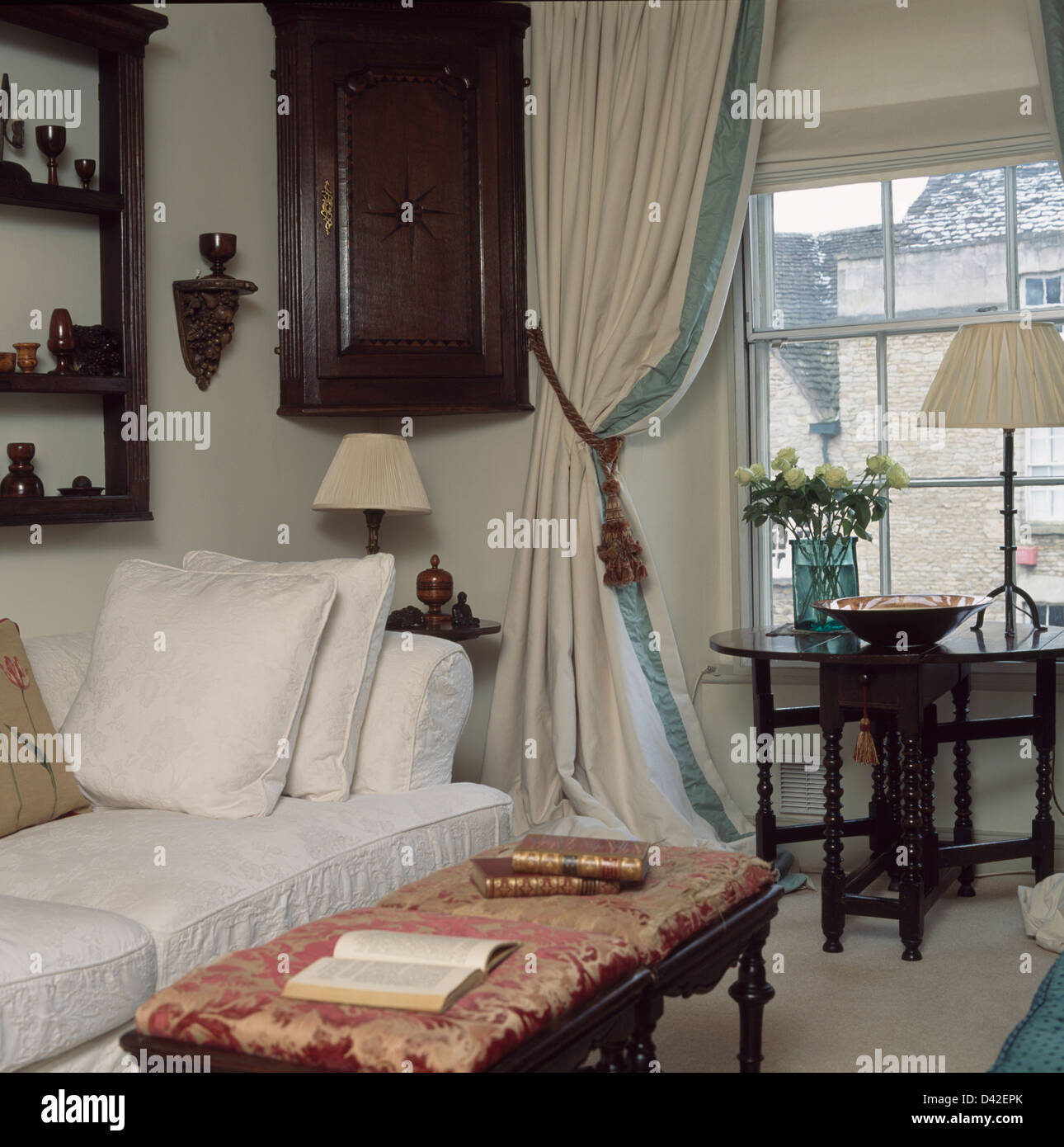 Antique Cupboard White Curtains Blue Stock Photos Antique
