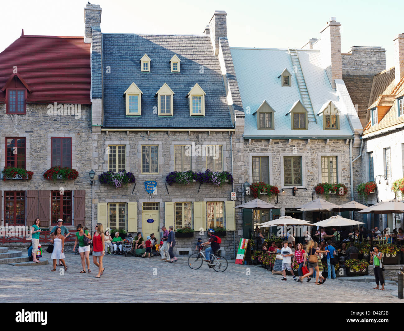 Canada,Quebec,Quebec City, outdoor restaurant patios in Lower Town, Stock Photo