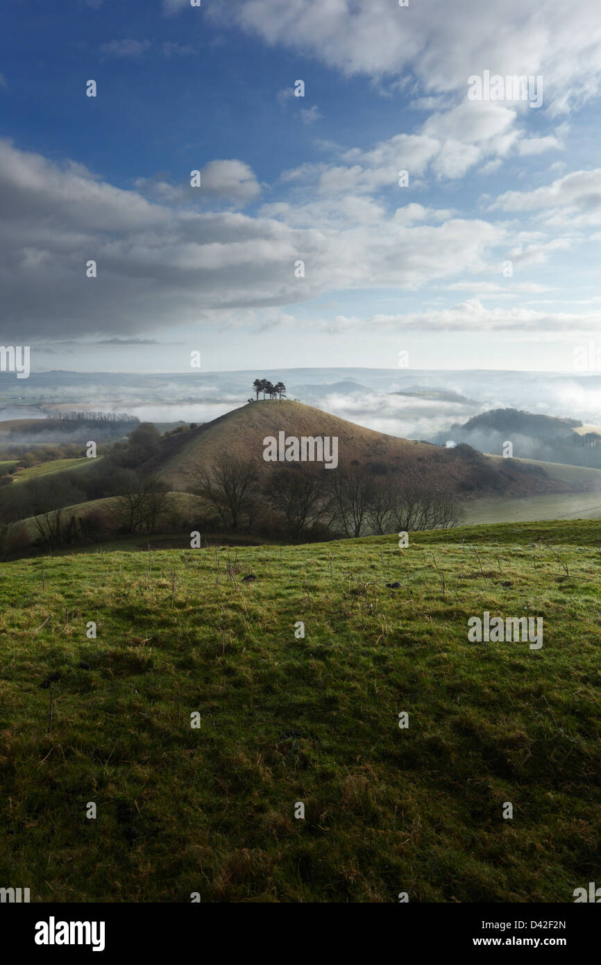 Mist clearing Colmer's Hill and The Marshwood Vale. Dorset. England. UK. Stock Photo