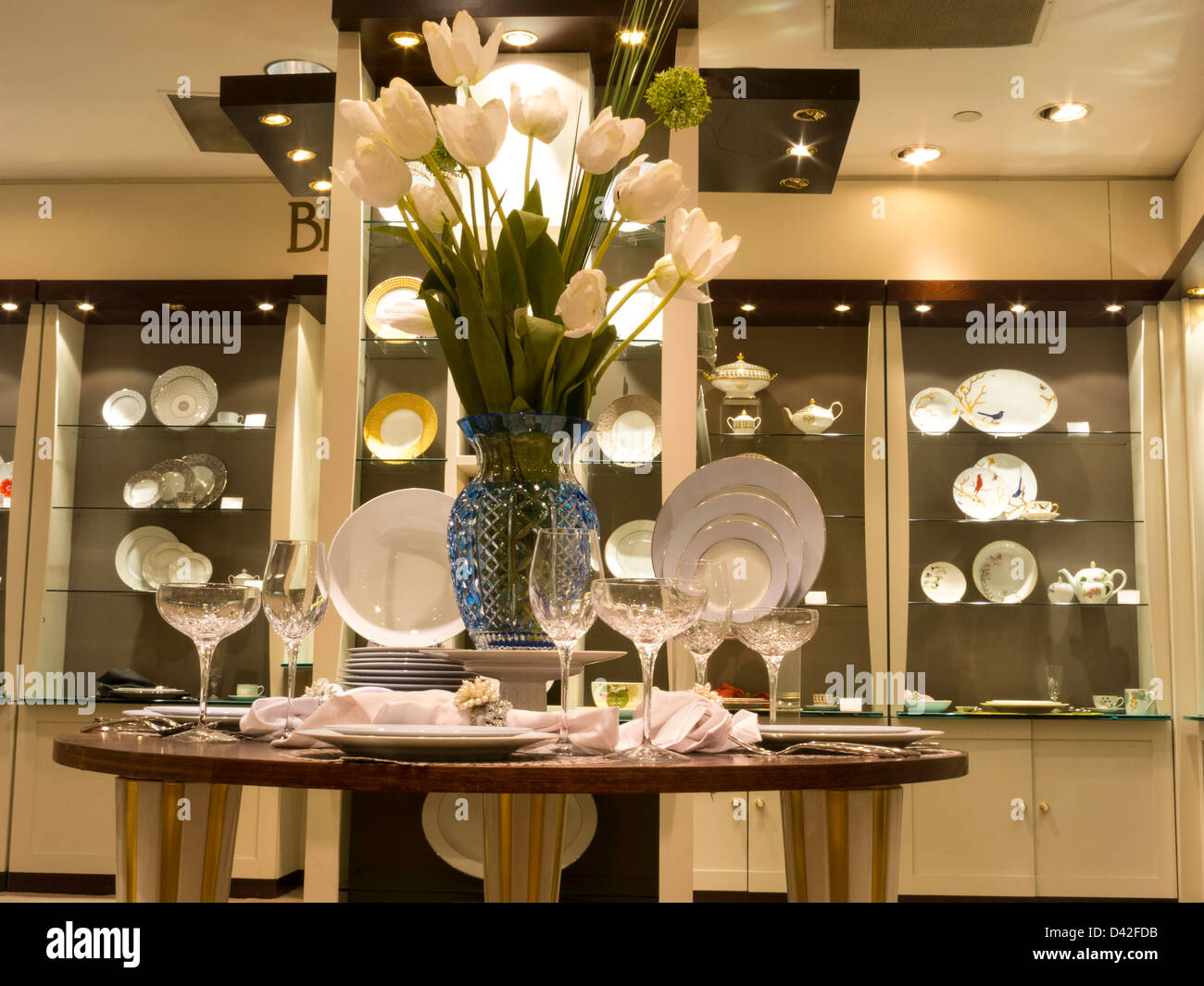 China and Crystal Display, Bloomingdale's Department Store Interior, NYC Stock Photo