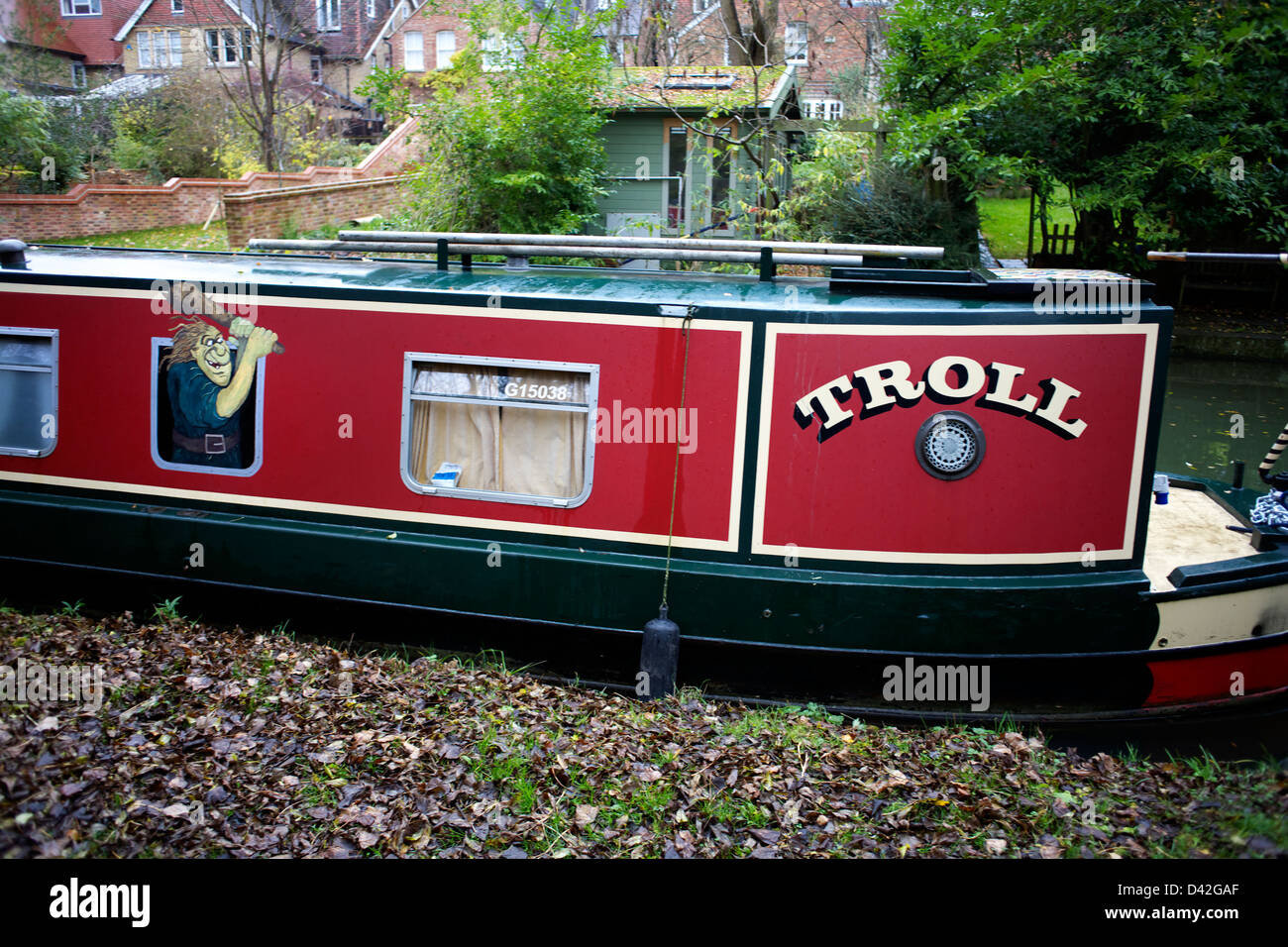 Narrowboat Troll moored on the South Oxford Canal City of Oxford Oxfordshire Oxon England boat narrowboat canal canals UK GB Stock Photo