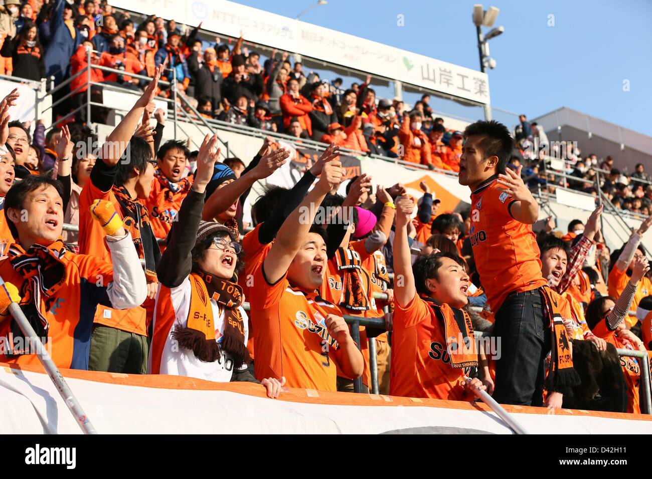 S-Pulse fans,  MARCH 2, 2013 - Football / Soccer : 2013 J.LEAGUE Division 1 1st sec match between Omiya Ardija 2-2 Shimizu S-Pulse at NACK5 Stadium Omiya, Saitama, Japan. (Photo by AFLO SPORT) Stock Photo