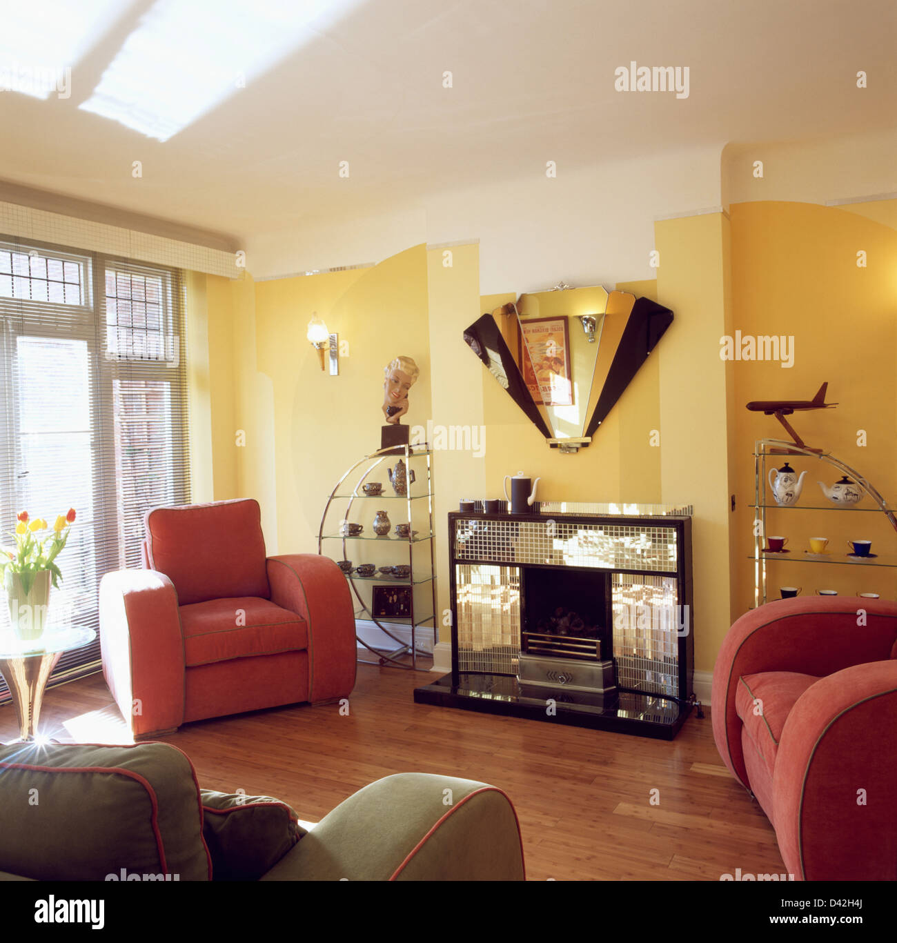 Art Deco Mirror Above Mirror Tiled Fireplace In Thirties Style