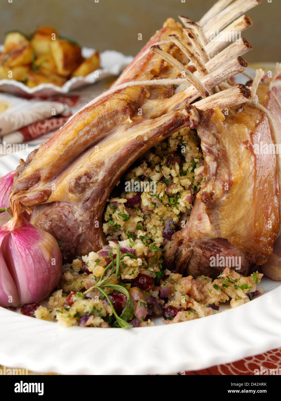 Roast rack of lamb main meals Stock Photo Alamy