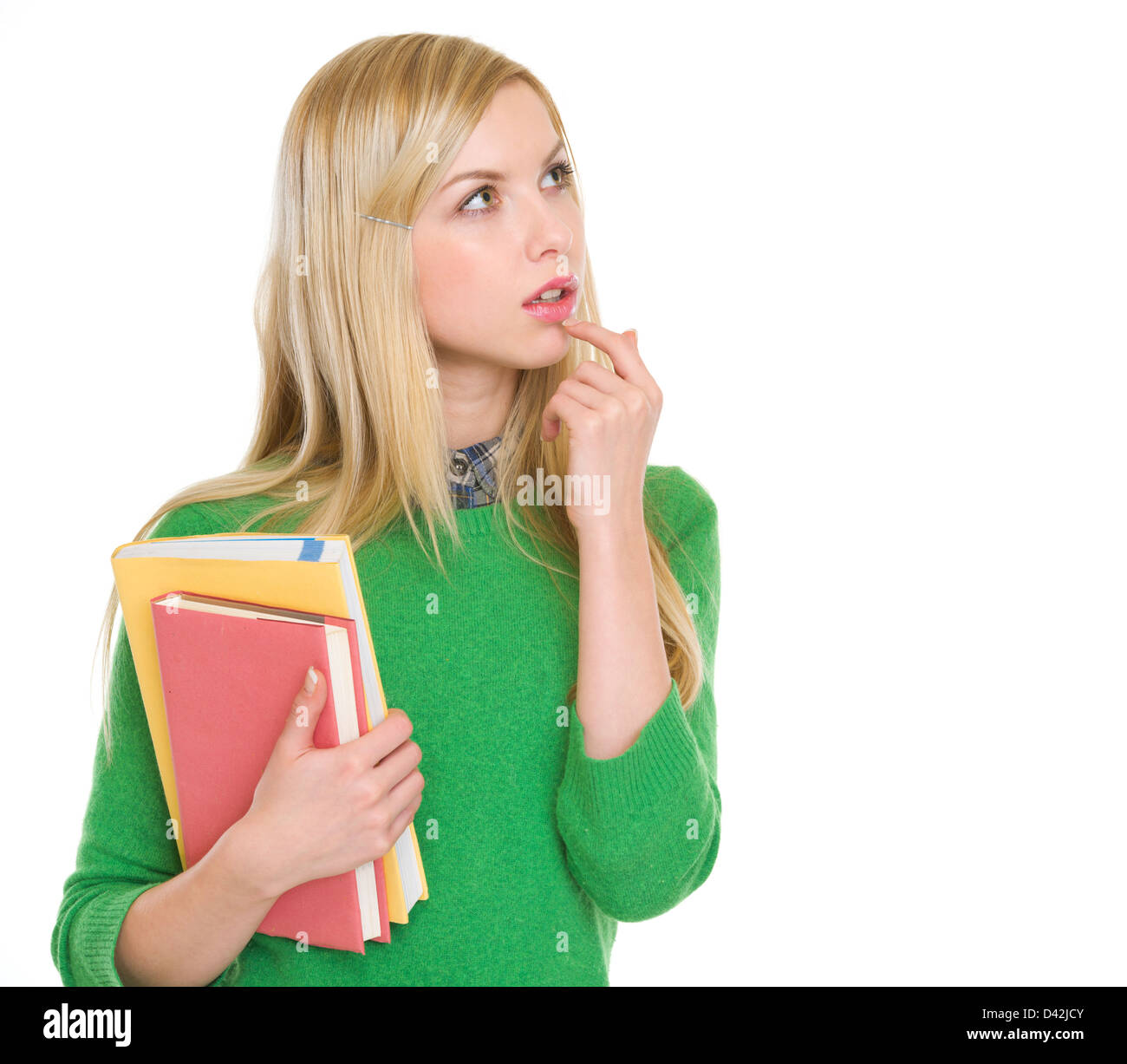 Portrait of thoughtful student girl looking on copy space Stock Photo ...