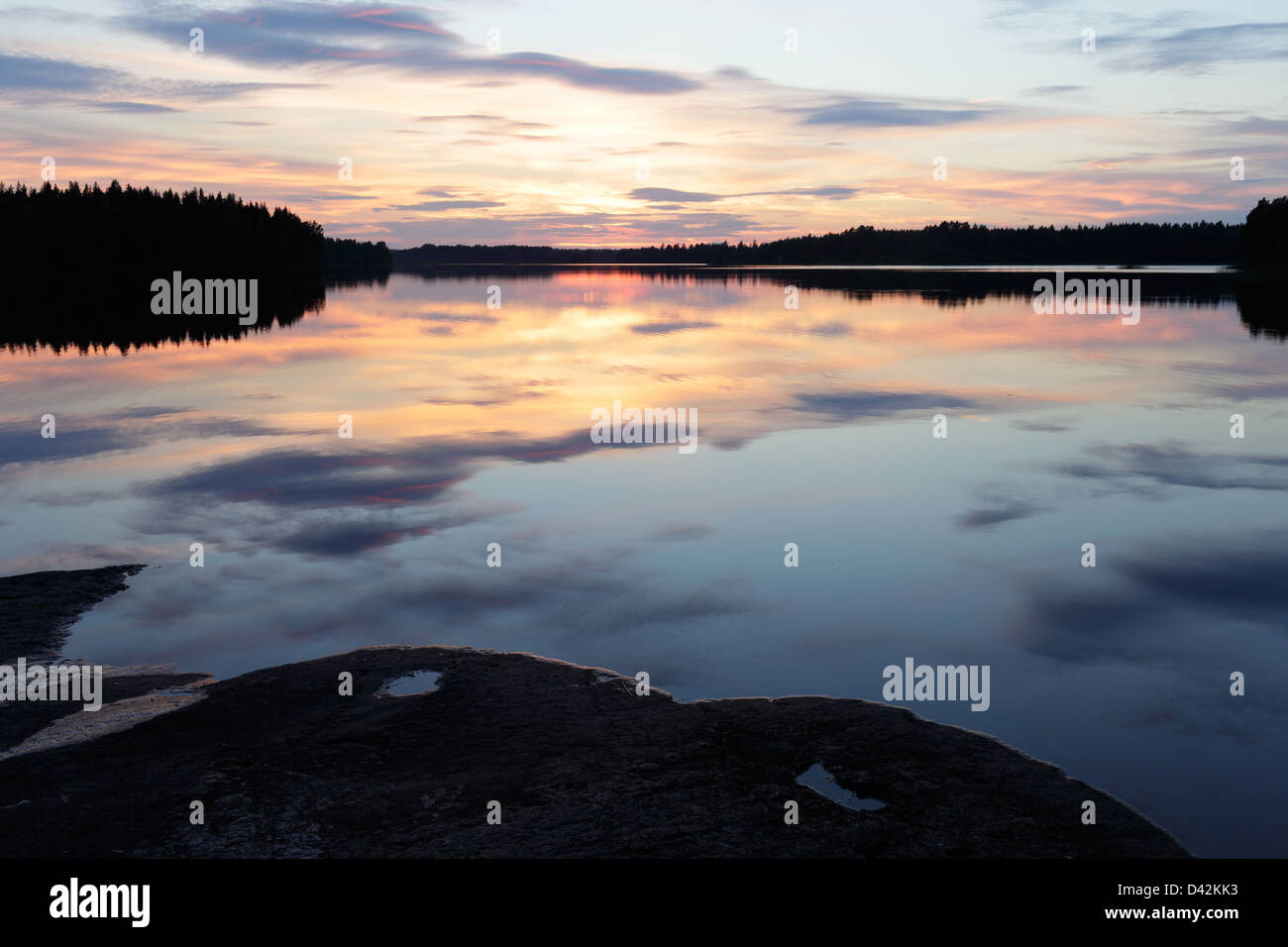 Silvkoparen, Sweden, at sunset on a lake Silvkoparen Stock Photo