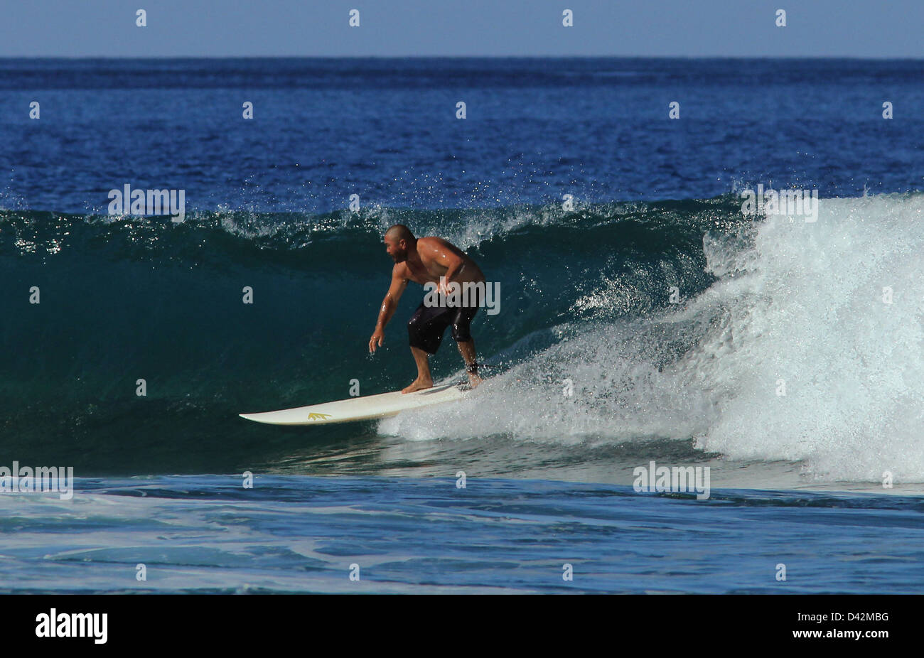 surfer riding wave Hawaii the Big Island pacific ocean surf surfing Stock Photo