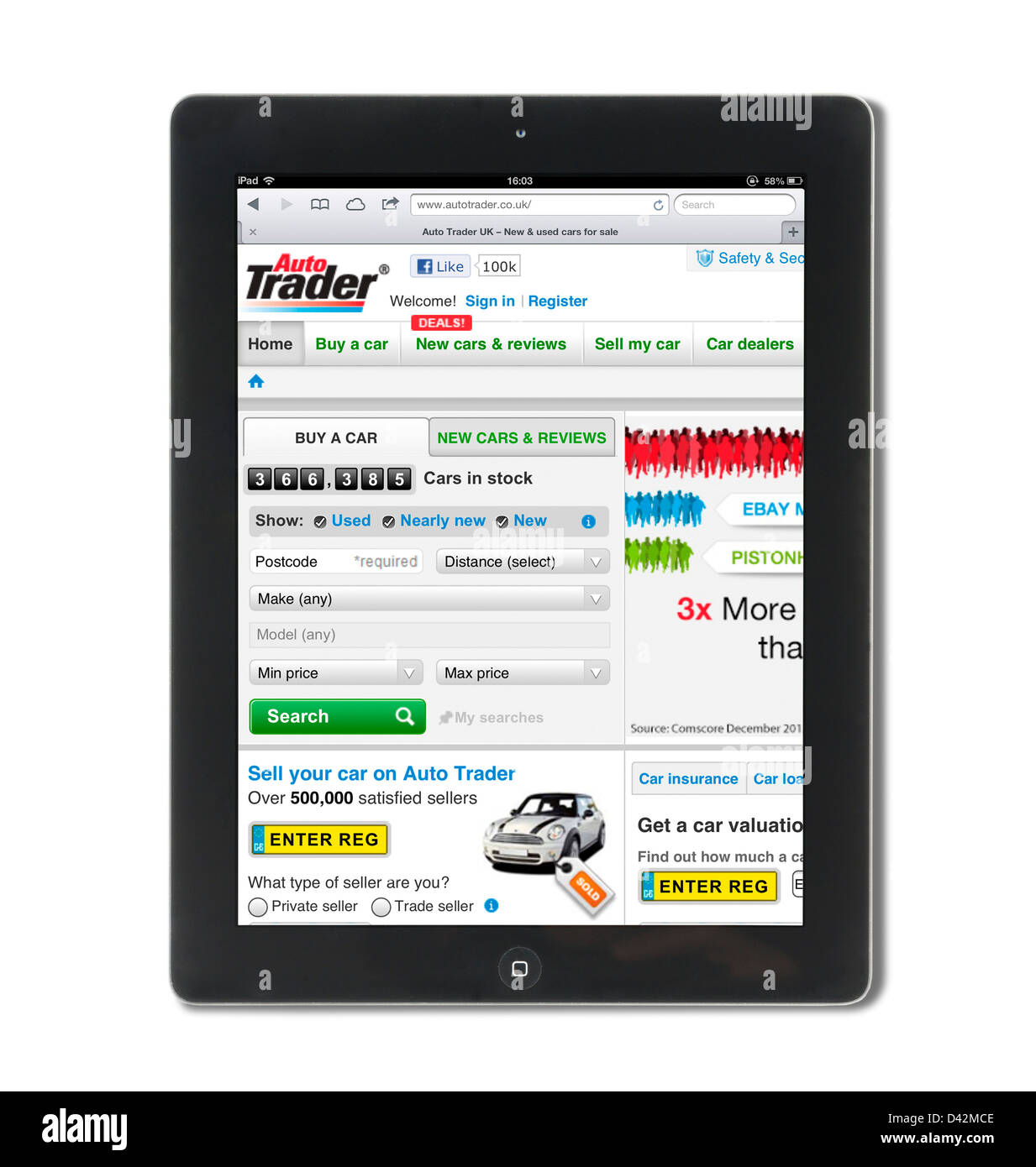 The AutoTrader website viewed on an iPad 4, UK Stock Photo