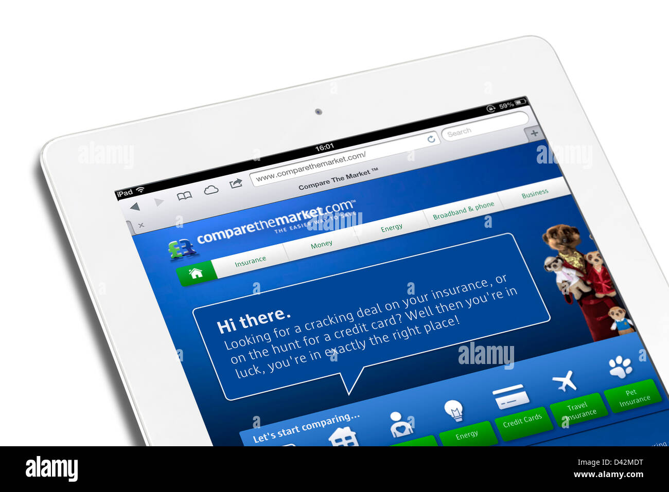 The insurance comparison website comparethemarket.com.com viewed on an iPad 4, UK Stock Photo