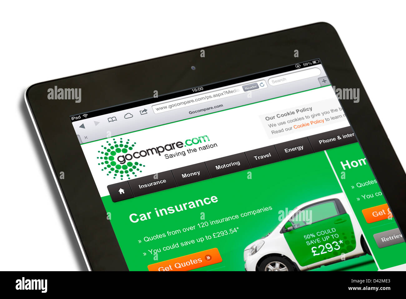 The insurance comparison website gocompare.com.com viewed on an iPad 4, UK Stock Photo