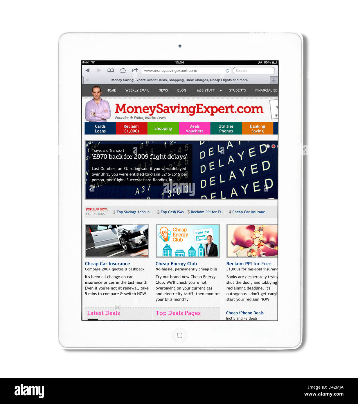 The personal finance site MoneySavingExpert.com viewed on an iPad 4, UK Stock Photo