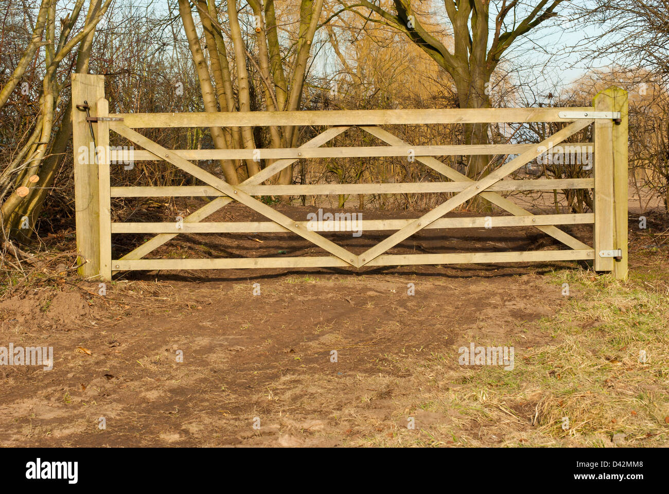 A five bar wooden gate. Stock Photo