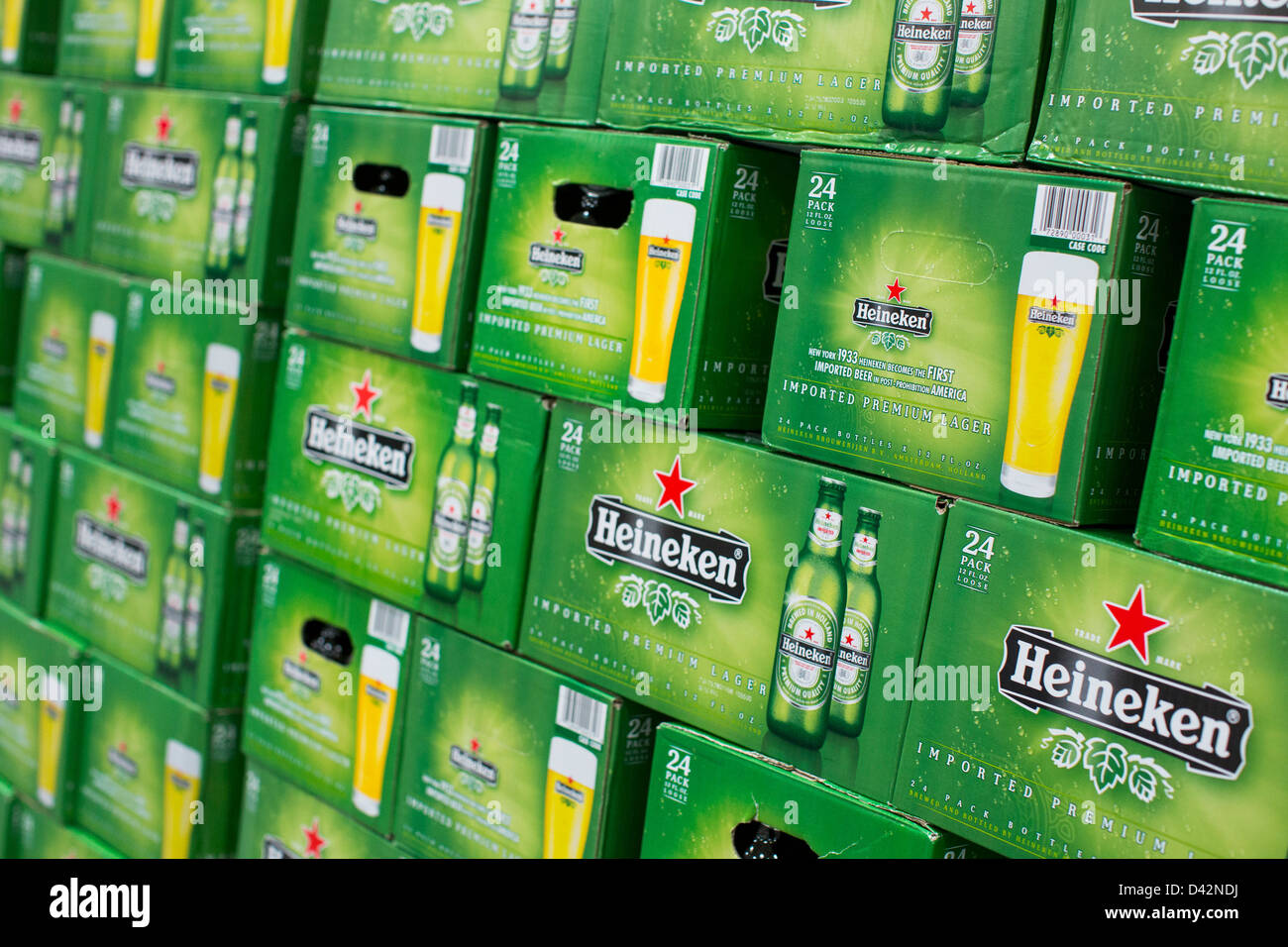Heineken beer on display at a Costco Wholesale Warehouse Club. Stock Photo