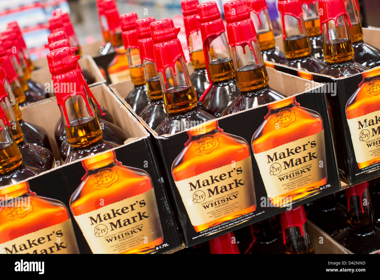 Maker's Mark whiskey on display at a Costco Wholesale Warehouse Club. Stock Photo