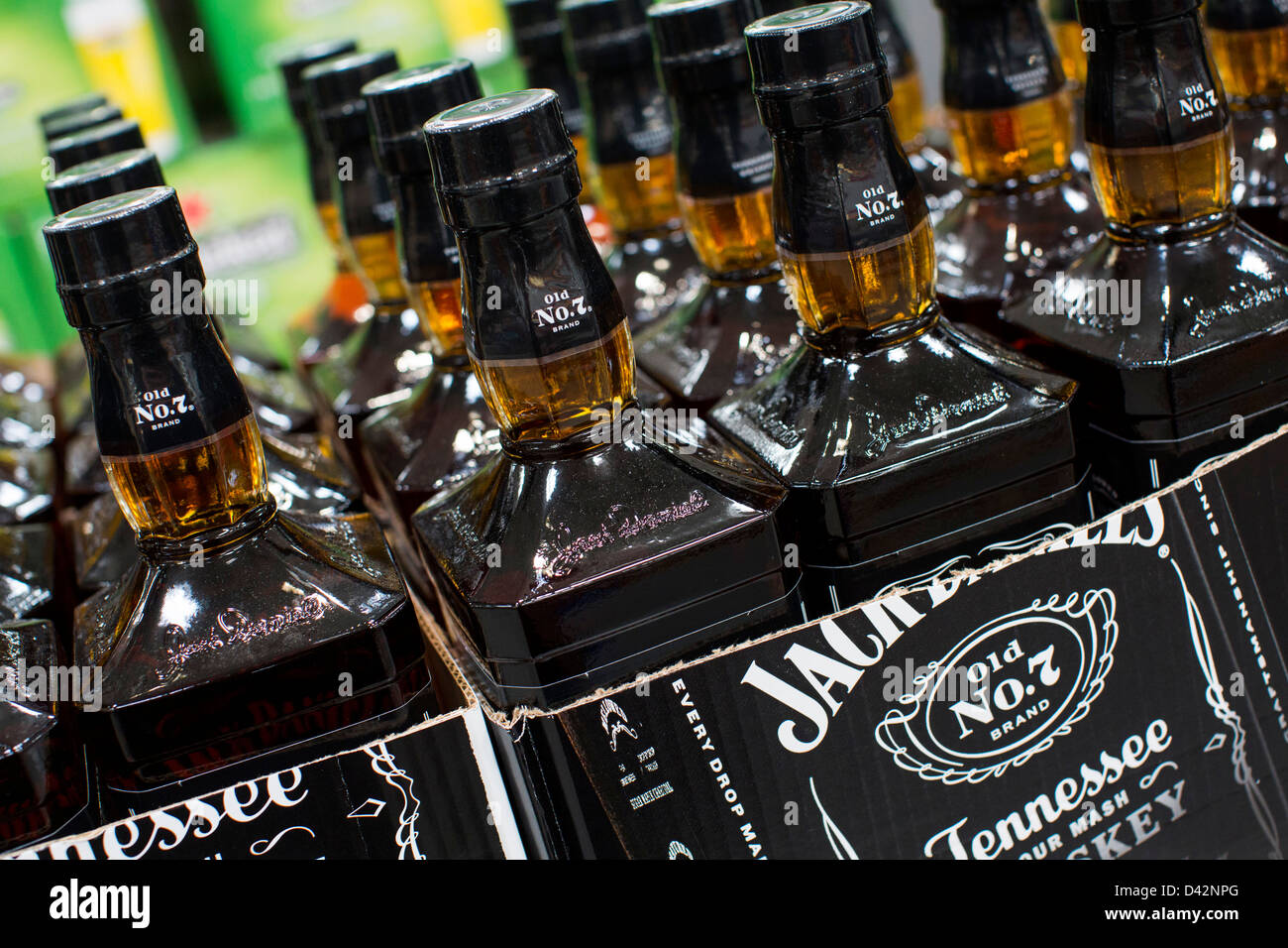 Jack Daniel's whiskey on display at a Costco Wholesale Warehouse Club. Stock Photo