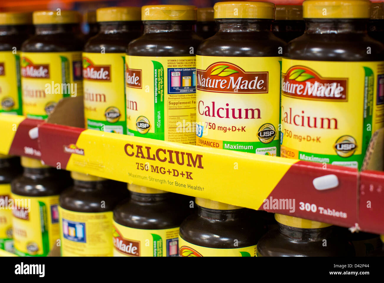 Calcium vitamins on display at a Costco Wholesale Warehouse Club. Stock Photo