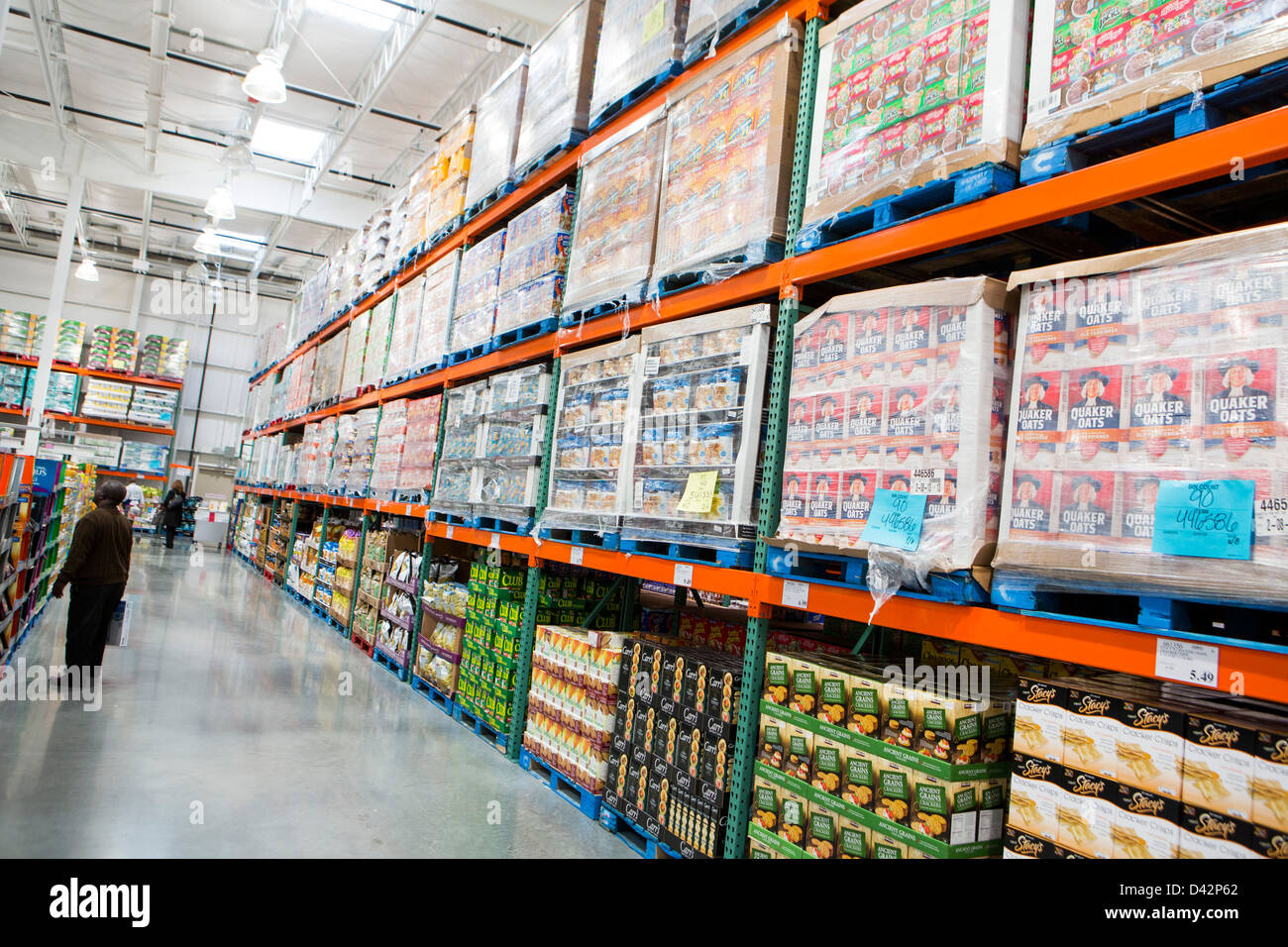 Products on display at a Costco Wholesale Warehouse Club. Stock Photo