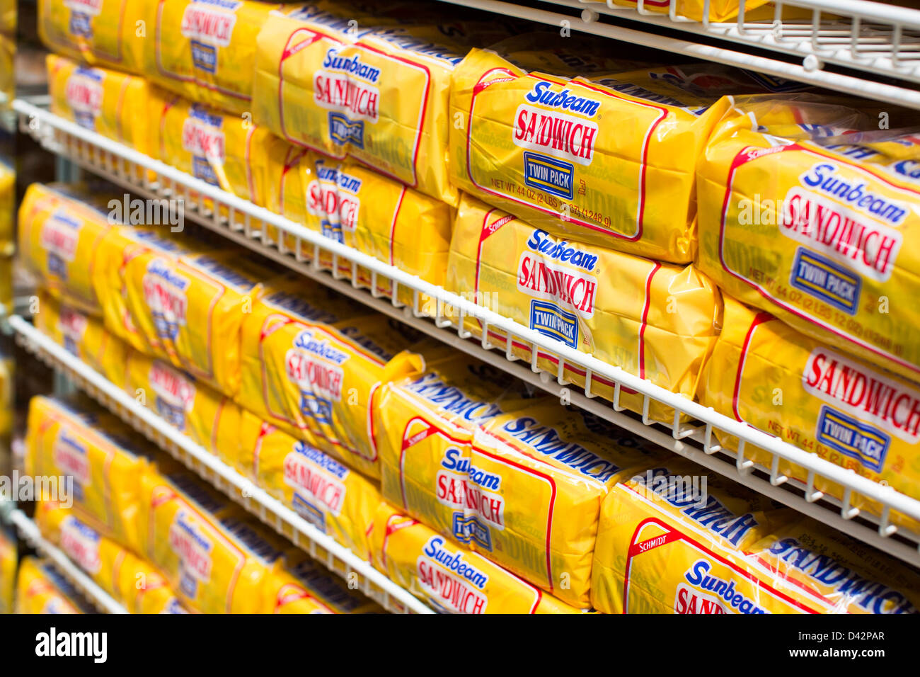 Sunbeam white bread on display at a Costco Wholesale Warehouse Club. Stock Photo