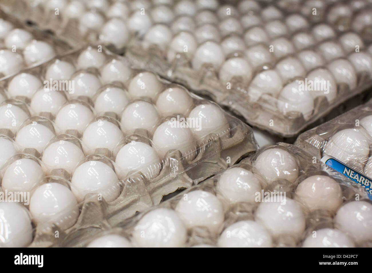 Eggs on display at a Costco Wholesale Warehouse Club. Stock Photo