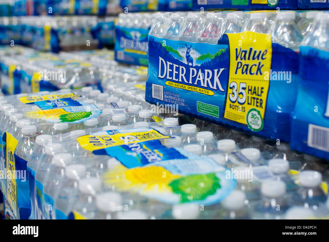 Deer Park bottled water on display at a Costco Wholesale Warehouse Club. Stock Photo