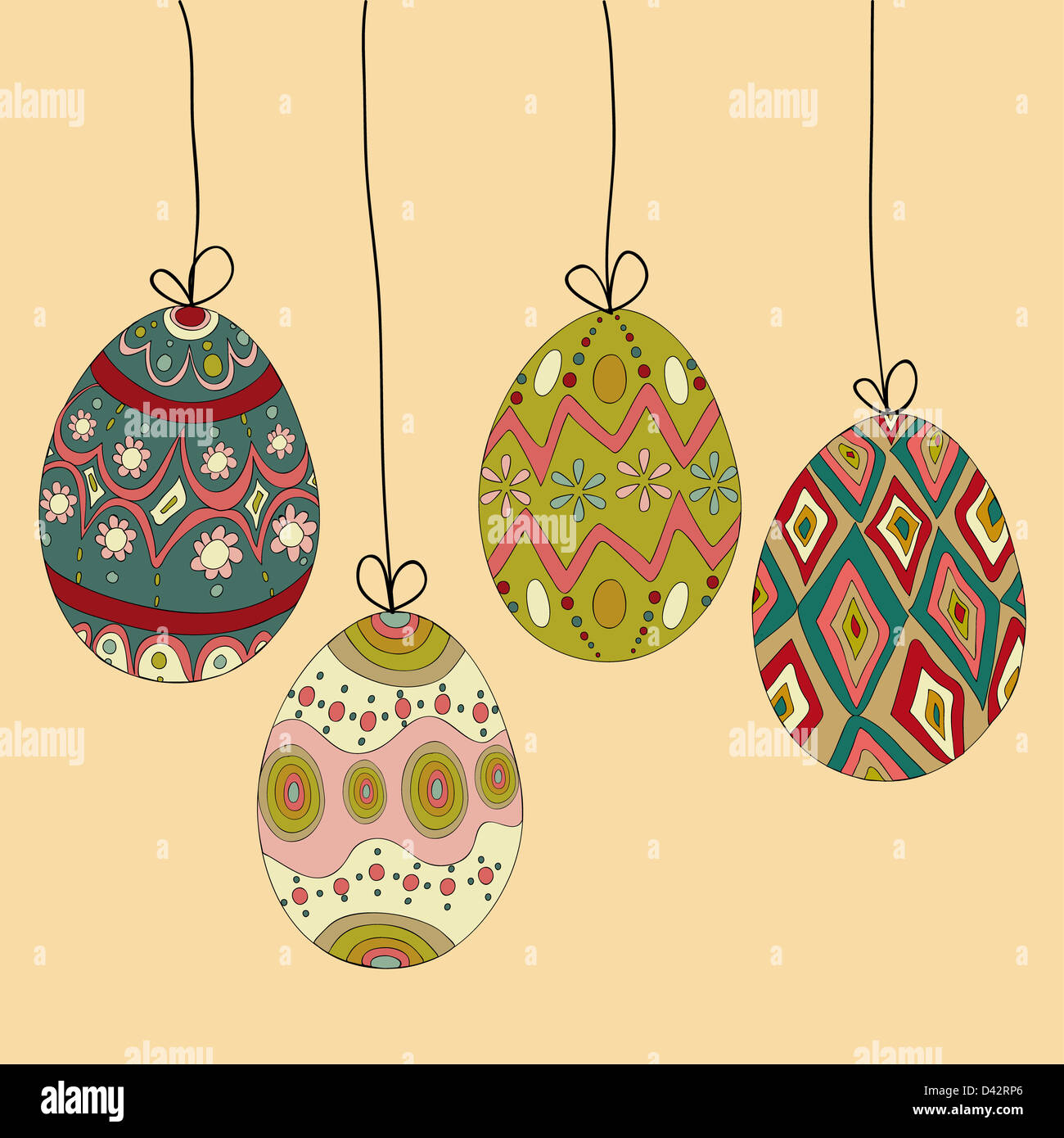 Happy Easter hanging eggs greeting card background. Vector file layered ...