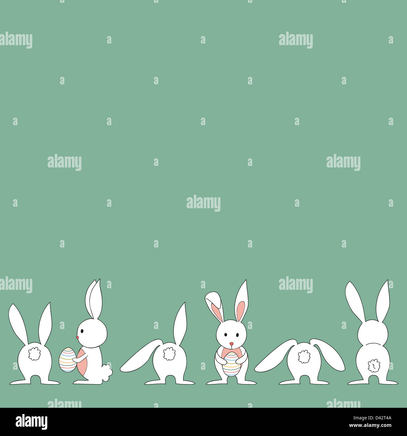 Funny baby Easter bunny and egg in different positions. This illustration is layered for easy manipulation and custom coloring Stock Photo