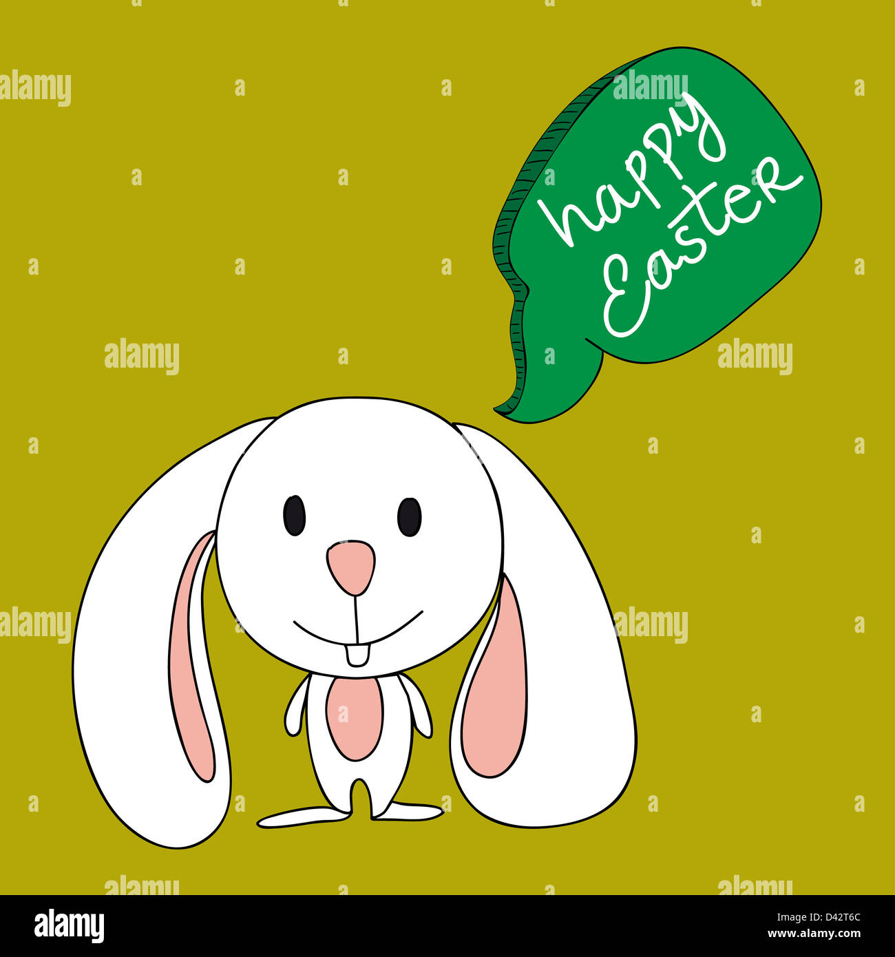 Funny baby Easter bunny with social speech bubble. This illustration is layered for easy manipulation and custom coloring Stock Photo