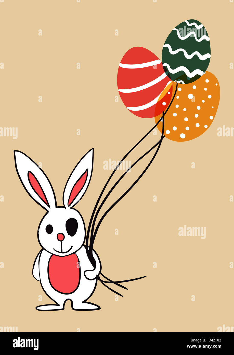 Easter bunny with eggs as balloons. EPS10 file version. This illustration contains transparencies and is layered for easy manipulation and custom coloring Stock Photo