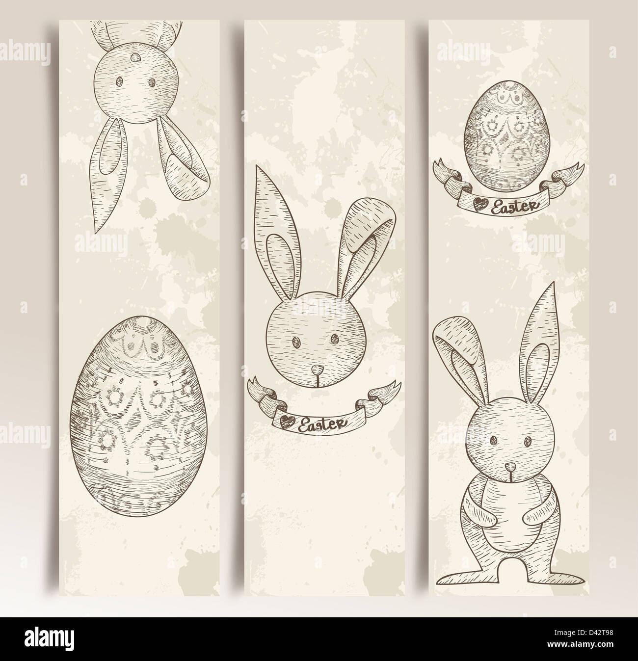 Retro Hand Drawn Easter Bunny Banners Set Eps10 File Version