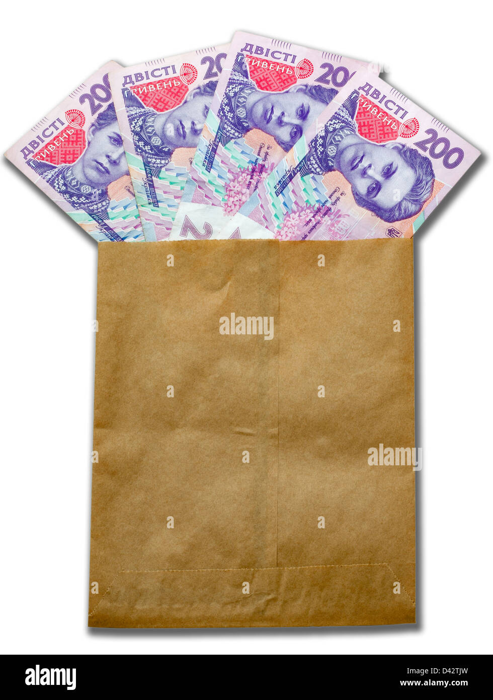 money of Ukraine with portrait of Lesya Ukrainka (1871-913), poet and writer paper envelop isolated on white background Stock Photo