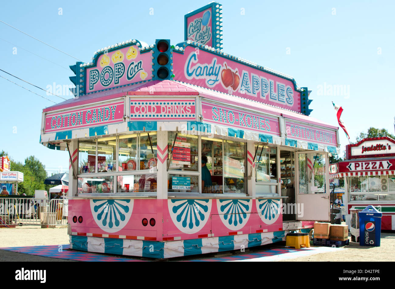 pink and aqua food stall at the Blue Hill Fair, Maine Stock Photo Alamy