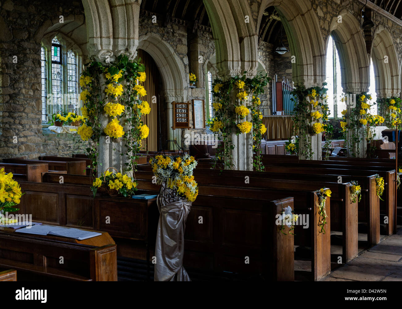The Daffodil Festival at St MawganinMeneage Church in Cornwall Stock