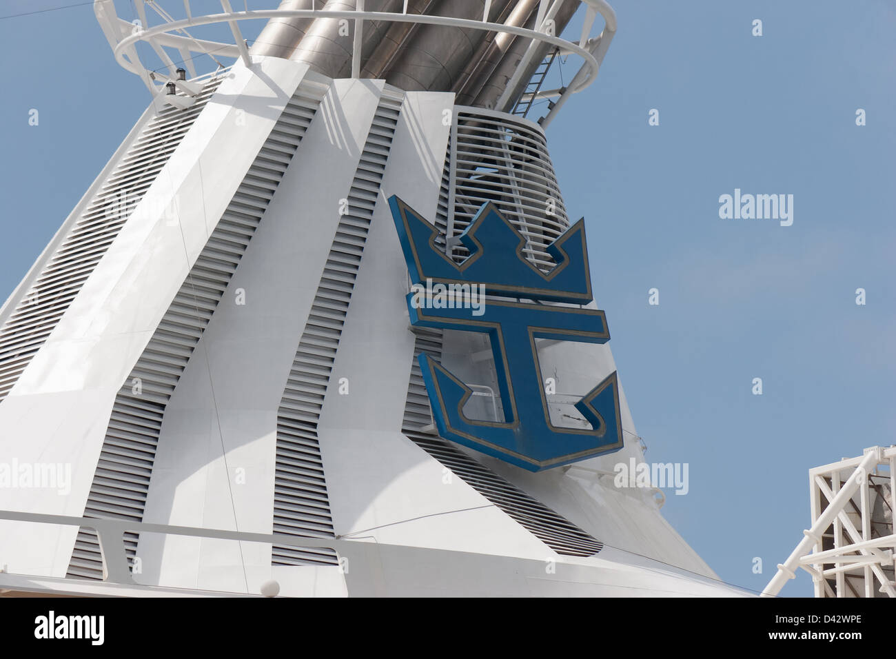 The Royal Caribean logo on the 'Grandeur of the Seas' funnel. Stock Photo