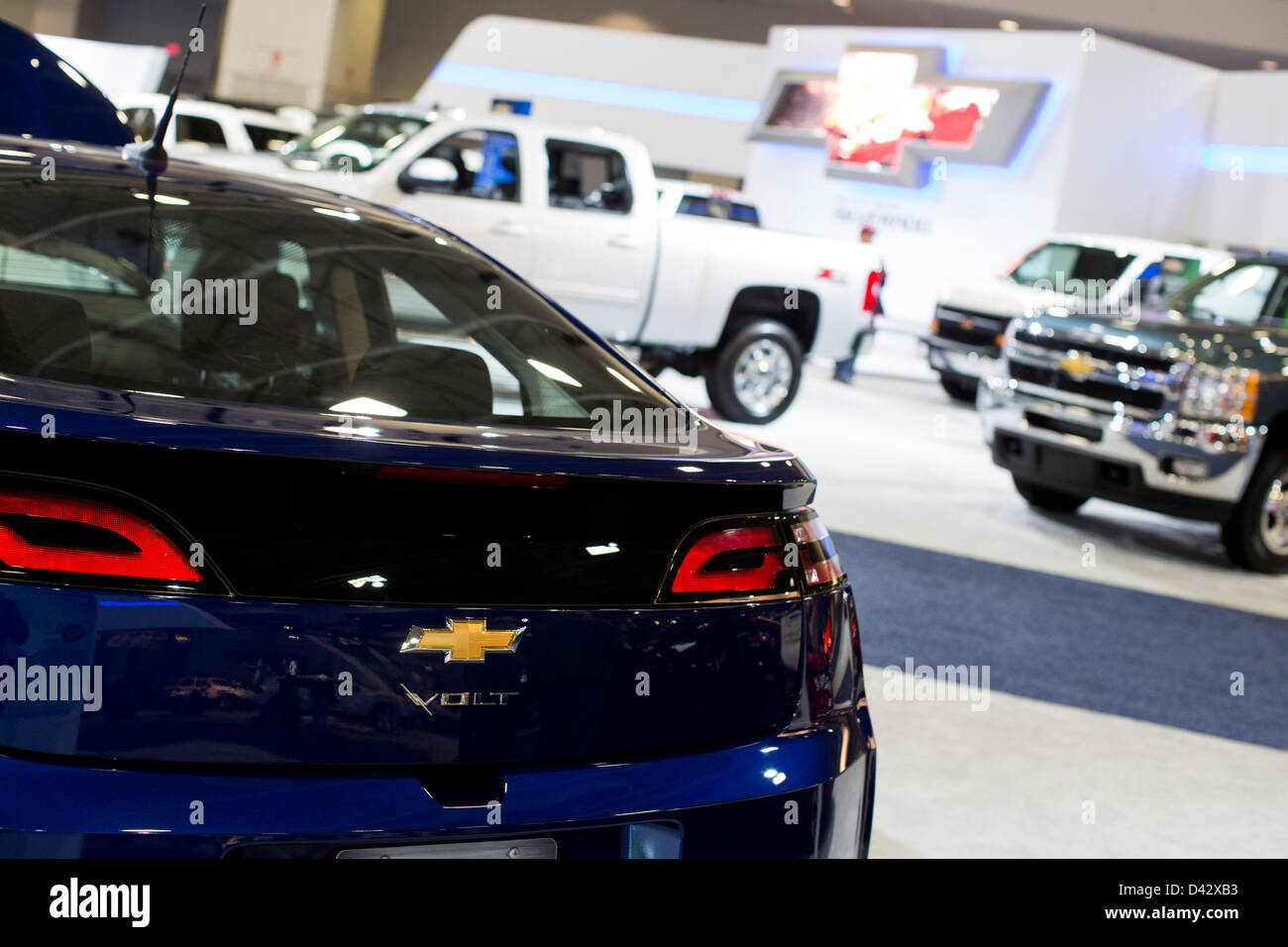 A 2013 Chevy Volt plugin electric car on display at the 2013