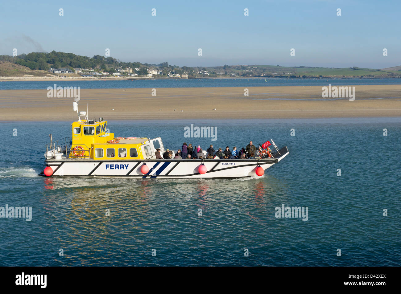 The Padstow to Rock ferry on the River Camel estuary in Cornwall. Stock Photo