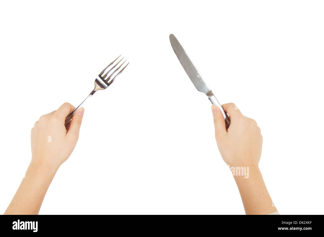 assistance palm knife fork Stock Photo