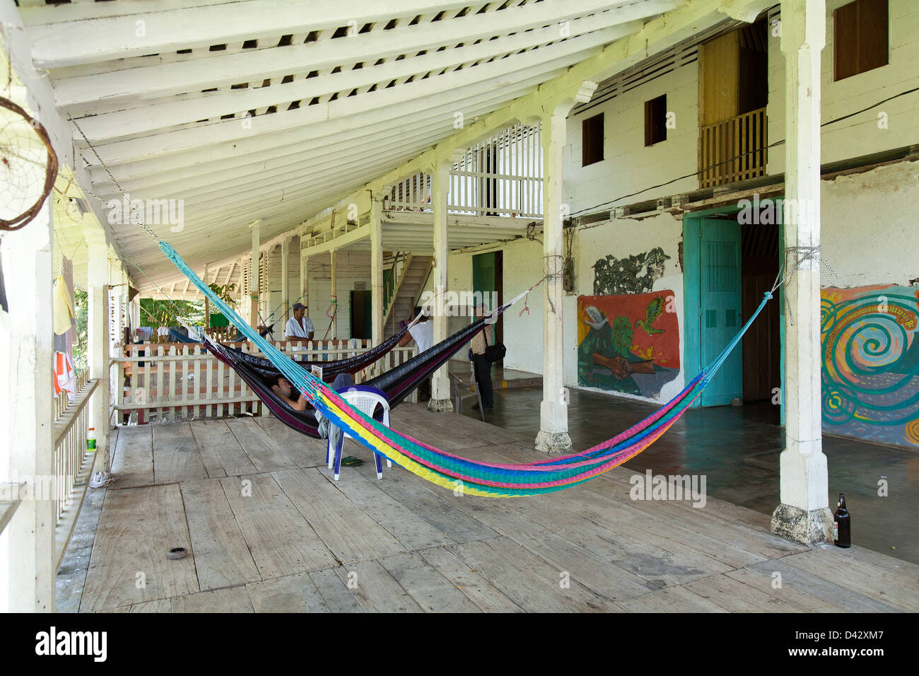 Hammocks for backpackers in Finca Magdalena on Ometepe in the middle of Lake Nicaragua Stock Photo