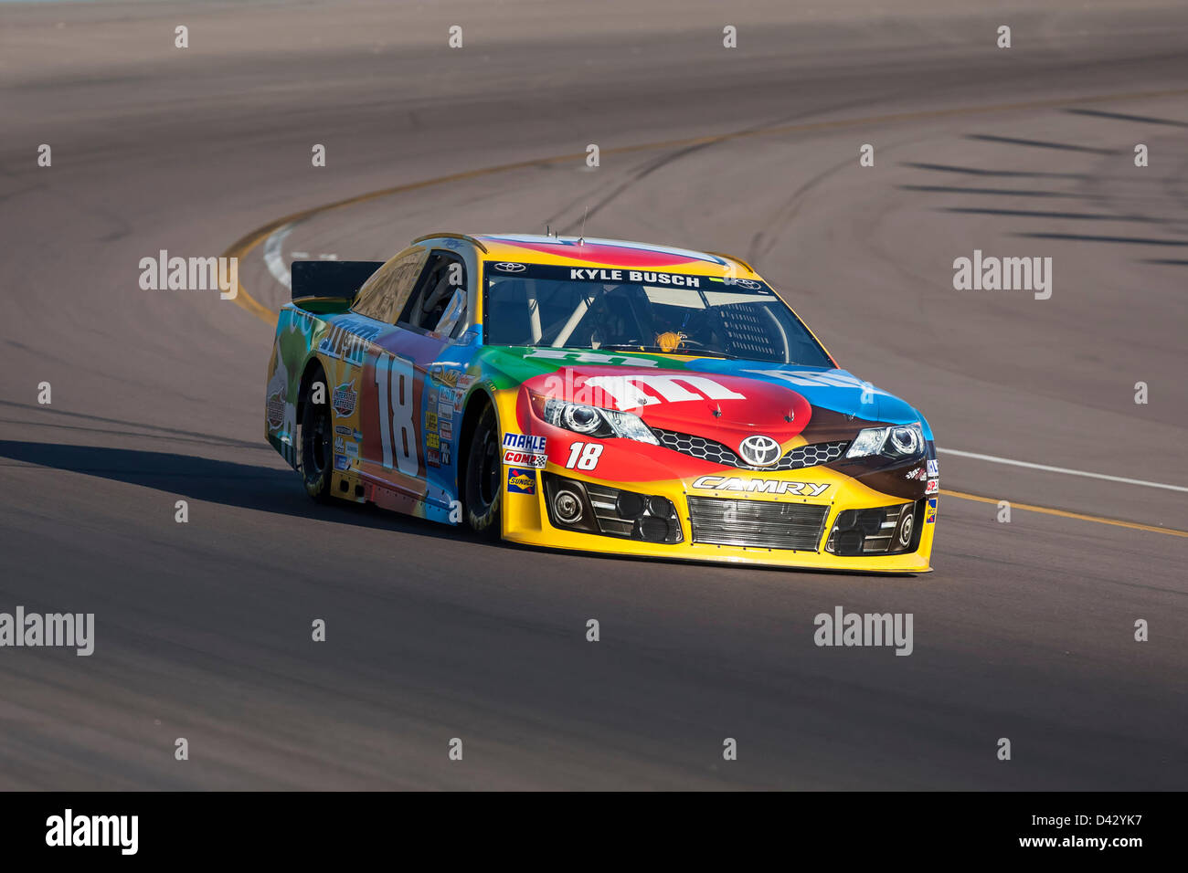 March 1, 2013 - Avondale, AZ, U.S. - AVONDALE, AZ - MAR 01, 2013: Kyle Busch (18) takes his car on the track and qualifies 4th for the Subway Fresh Fit 500 race at the Phoenix International Raceway in AVONDALE, AZ. Stock Photo