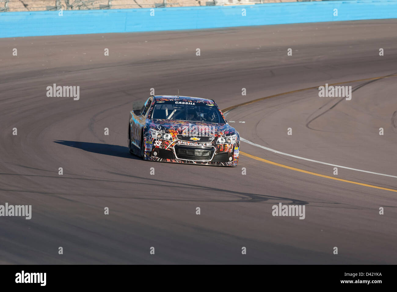 March 1, 2013 - Avondale, AZ, U.S. - AVONDALE, AZ - MAR 01, 2013: Landon Cassill (33) takes his car on the track and qualifies 38th for the Subway Fresh Fit 500 race at the Phoenix International Raceway in AVONDALE, AZ. Stock Photo
